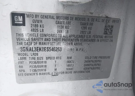 2014 Chevrolet Captiva Sport Lt из США, поврежденный, VIN 3GNAL3EK0ES546263